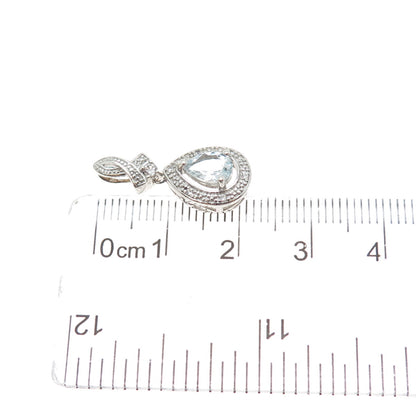 925 Sterling Silver Real White Topaz & Aquamarine Teardrop Minimalist Pendant