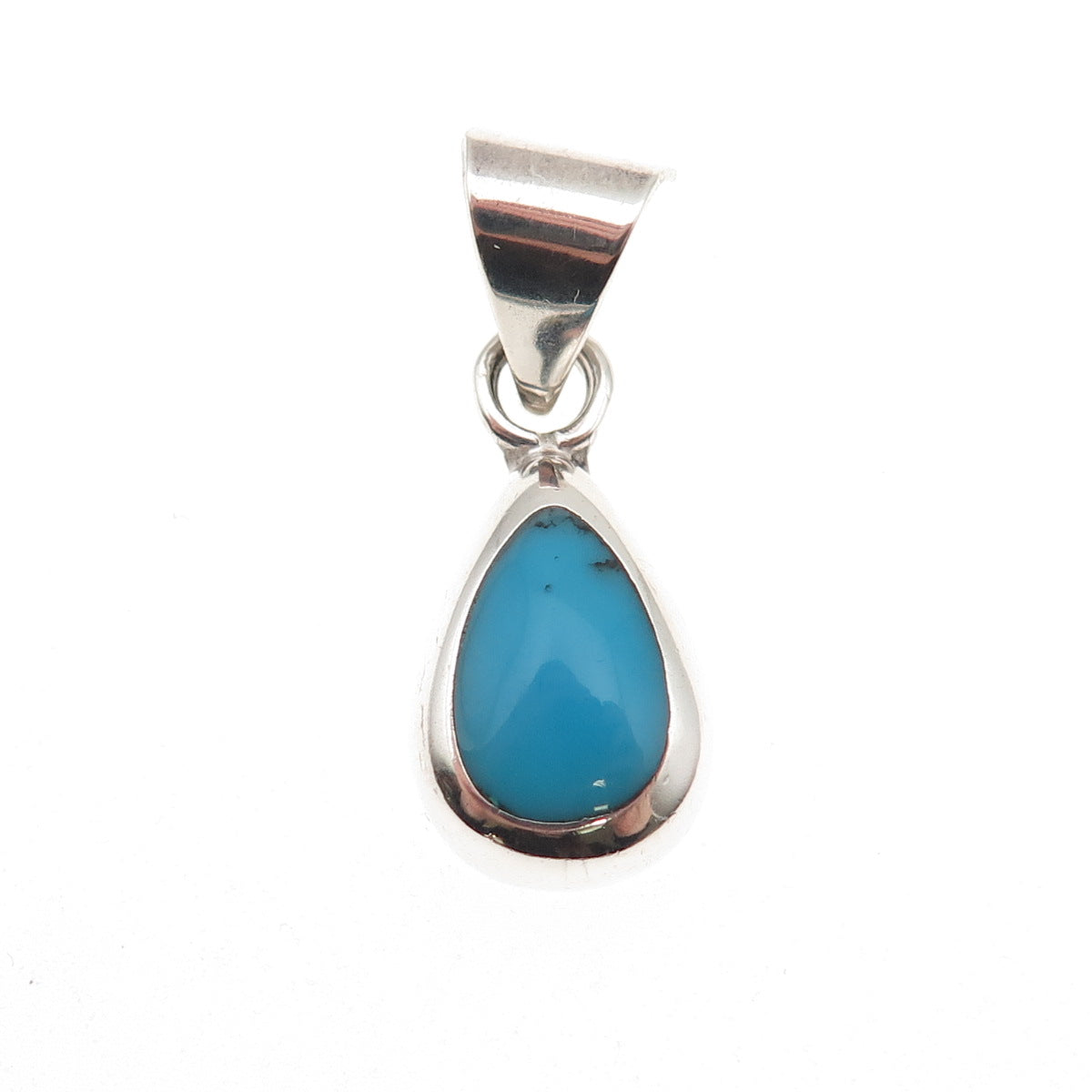 925 Sterling Silver Vintage Mexico Real Bisbee Turquoise Teardrop Charm Pendant