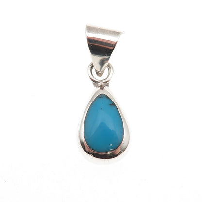 925 Sterling Silver Vintage Mexico Real Bisbee Turquoise Teardrop Charm Pendant