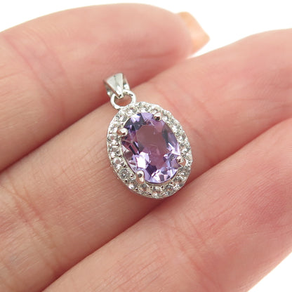 HAN 925 Sterling Silver Real White Topaz & Amethyst Gemstone Pendant