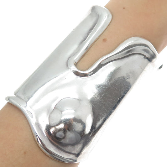 925 Sterling Vintage Mexico Modernist Solid 177.5g Adjustable Bracelet 7.25"