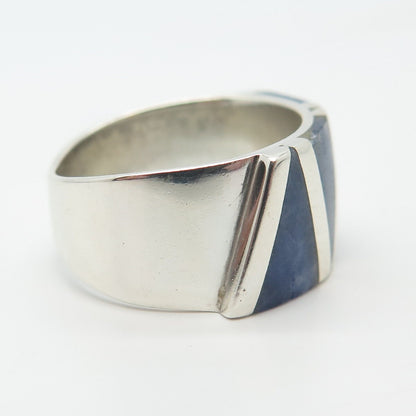 950 Silver Vintage Real Sodalite Gemstone Geometric Ring Size 6.75