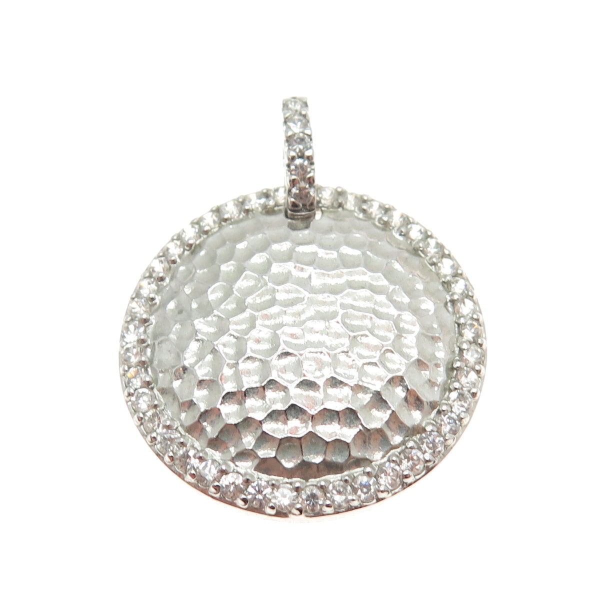 925 Sterling Silver Round-Cut C Z Hammered Circle of Life Pendant