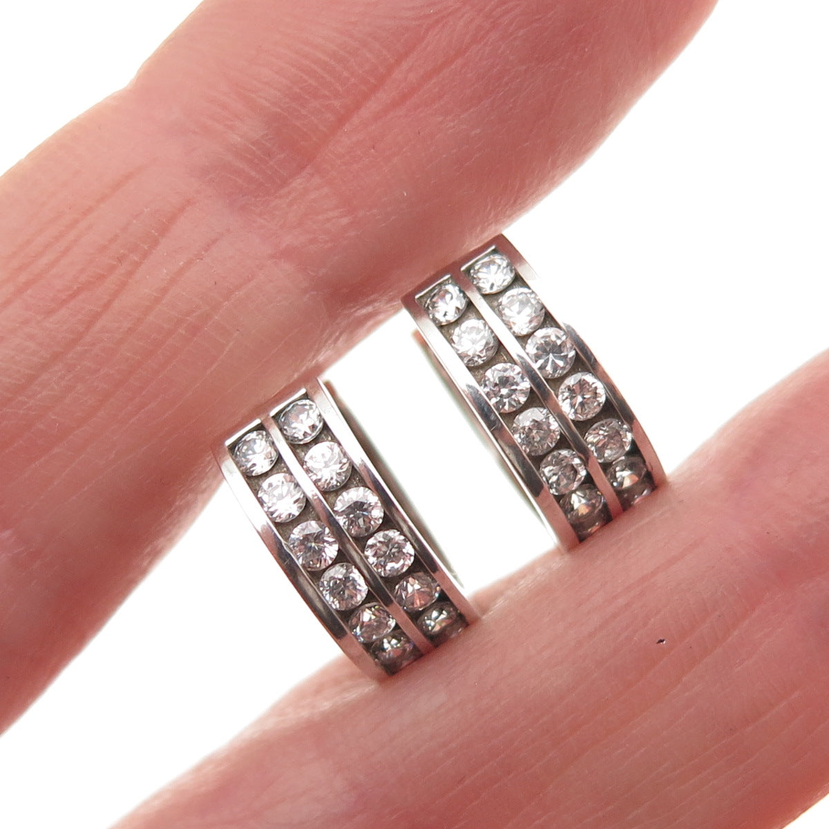 925 Sterling Silver Round-Cut C Z Hoop Earrings