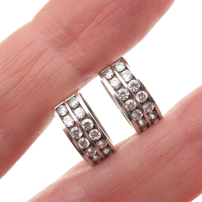925 Sterling Silver Round-Cut C Z Hoop Earrings
