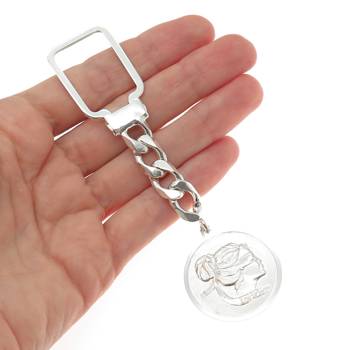 925 Sterling Silver Vintage Italy Karizia SPA Logo Key Chain Fob Ring Holder