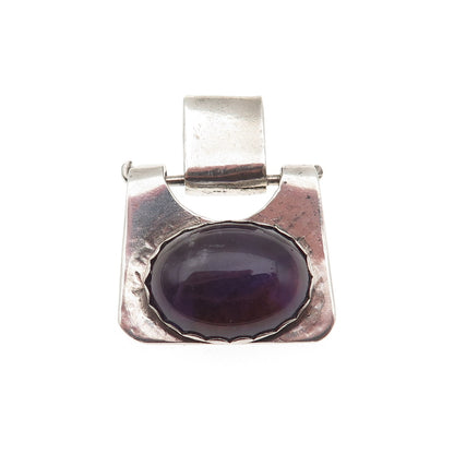 925 Sterling Silver Vintage Real Amethyst Modernist Pendant