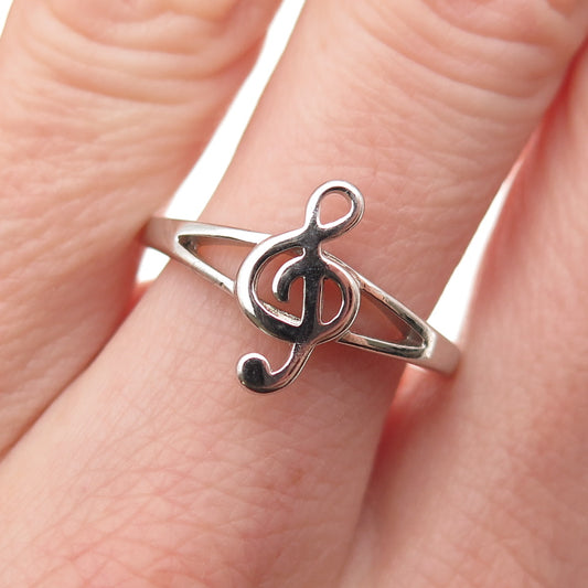 925 Sterling Silver Vintage Treble Clef Ring Size 8
