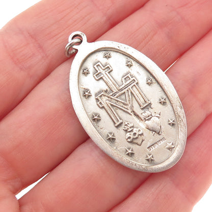 925 Sterling Silver Vintage St. Mary Miraculous Religious Charm Pendant