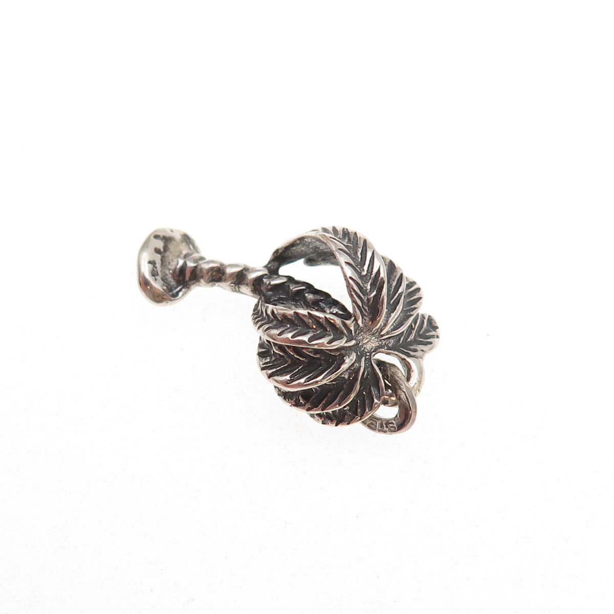 Beau 925 Sterling Silver Vintage Palm Tree Oxidized 3D Charm Pendant