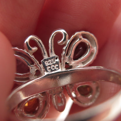 Coleman Co. 925 Sterling Silver Vintage Real Multi-Gem Butterfly Ring Size 6