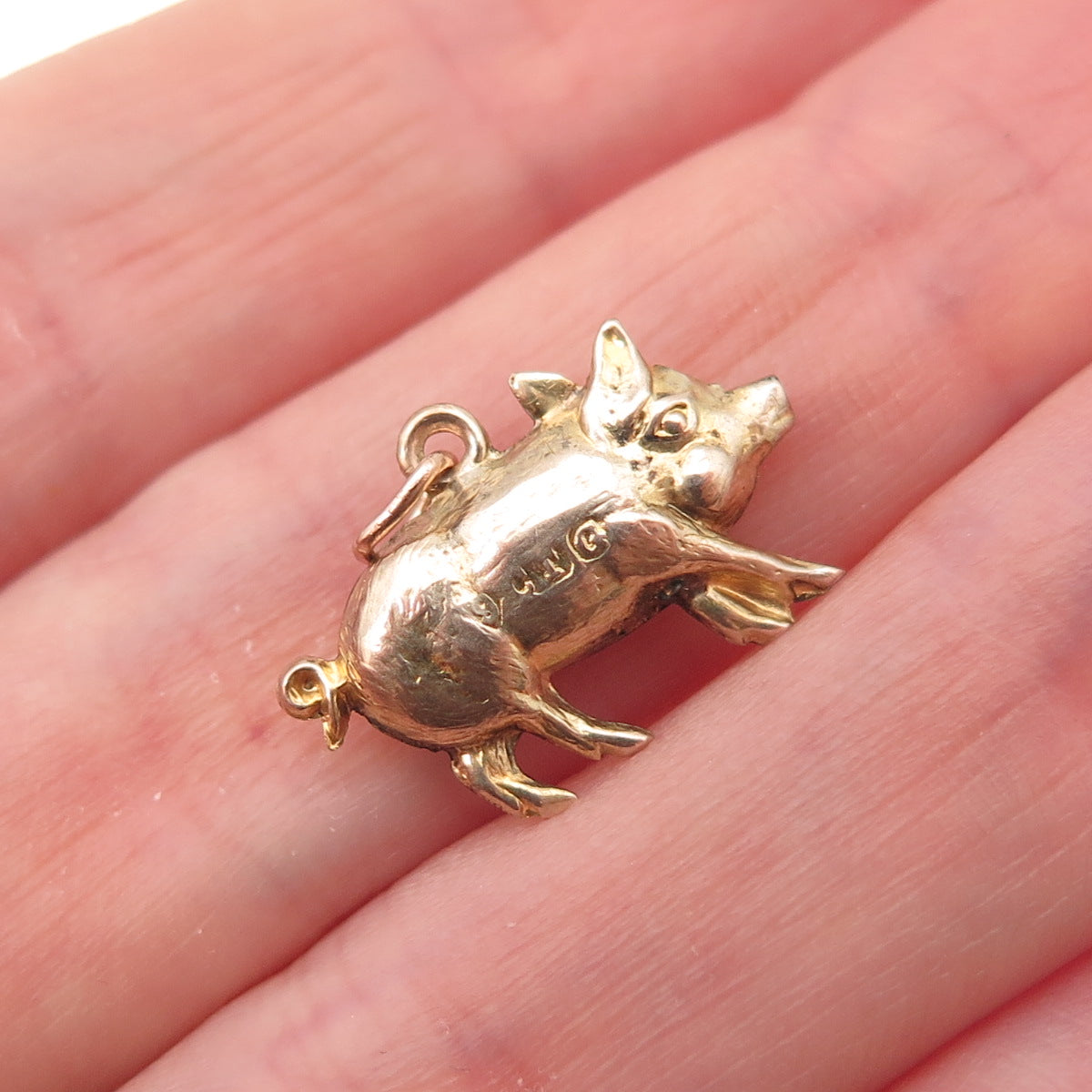 9K Gold Antique Victorian Luck Pig 3D Hollow Charm Pendant