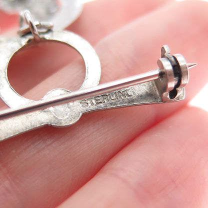 925 Sterling Silver Antique Art Deco Boy & Girl Kiss Bow Pin Brooch