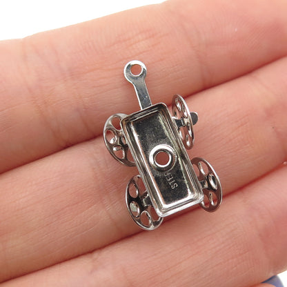 925 Sterling Silver Antique Art Deco Water Wagon Movable Mini 3D Charm Pendant