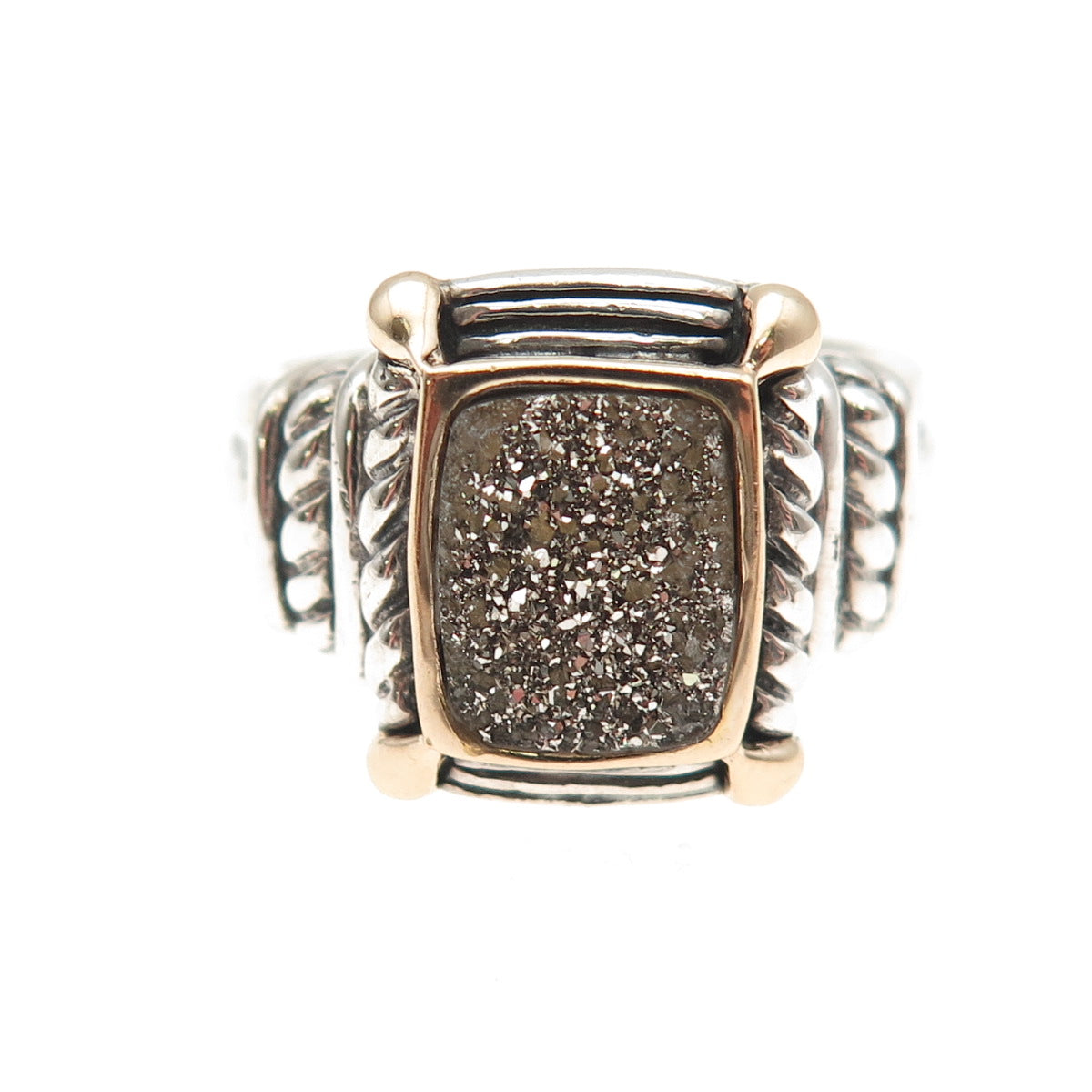 BJC Samuel Benham 925 Sterling Silver 14K Gold Vintage Real Druzy Ring Size 9.5