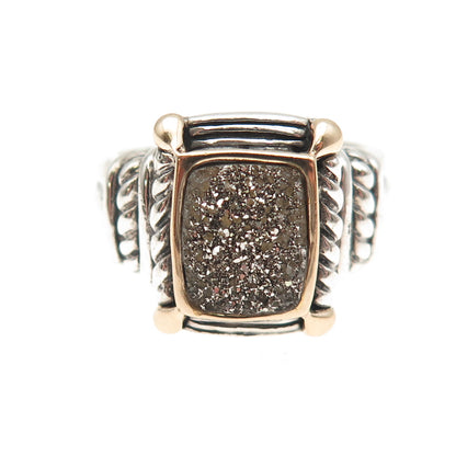 BJC Samuel Benham 925 Sterling Silver 14K Gold Vintage Real Druzy Ring Size 9.5