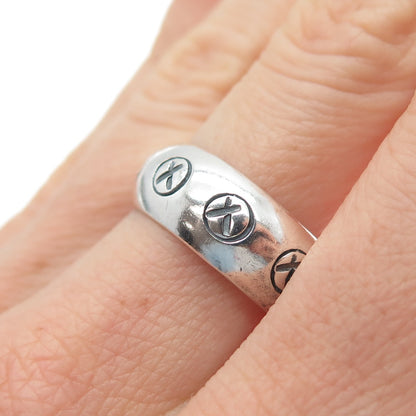 925 Sterling Silver Vintage Mexico X Symbol Oxidized Band Ring Size 7.75