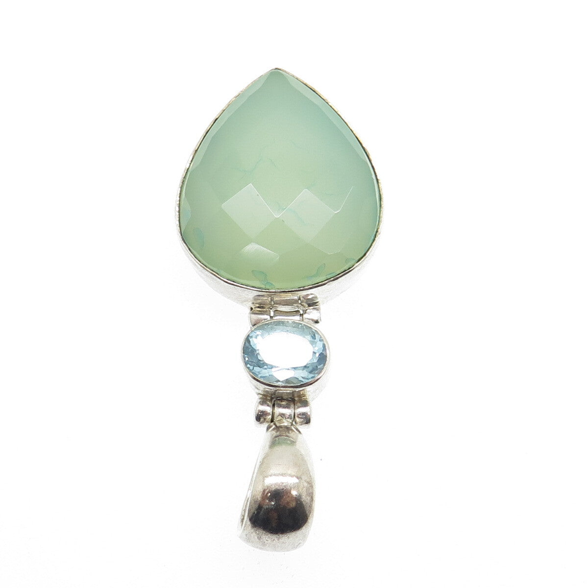 925 Sterling Silver Vintage Real Pear-Cut Chalcedony & Blue Topaz Pendant