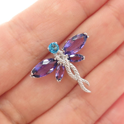 925 Sterling Silver Real Amethyst & Apatite Dragonfly Slide Charm Pendant