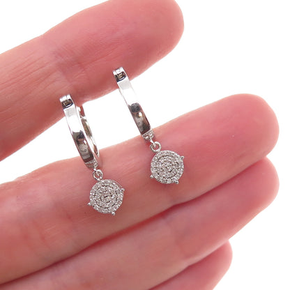 925 Sterling Silver Real Round-Cut Diamond Dangle Charm Hoop Earrings
