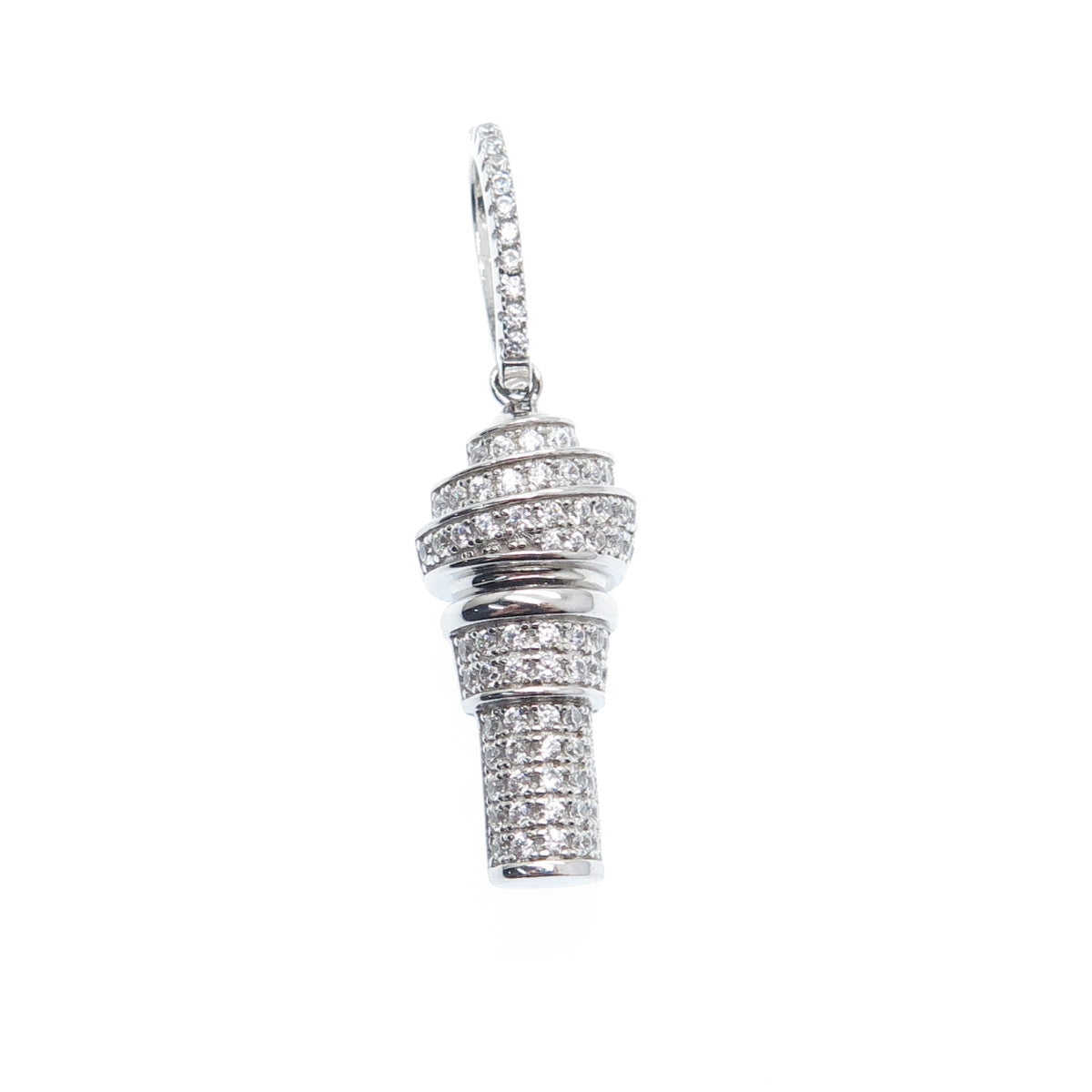 925 Sterling Silver Round-Cut C Z Ice Cream 3D Charm Pendant