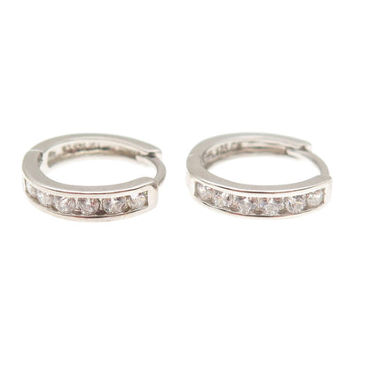 925 Sterling Silver Round-Cut C Z Hoop Earrings