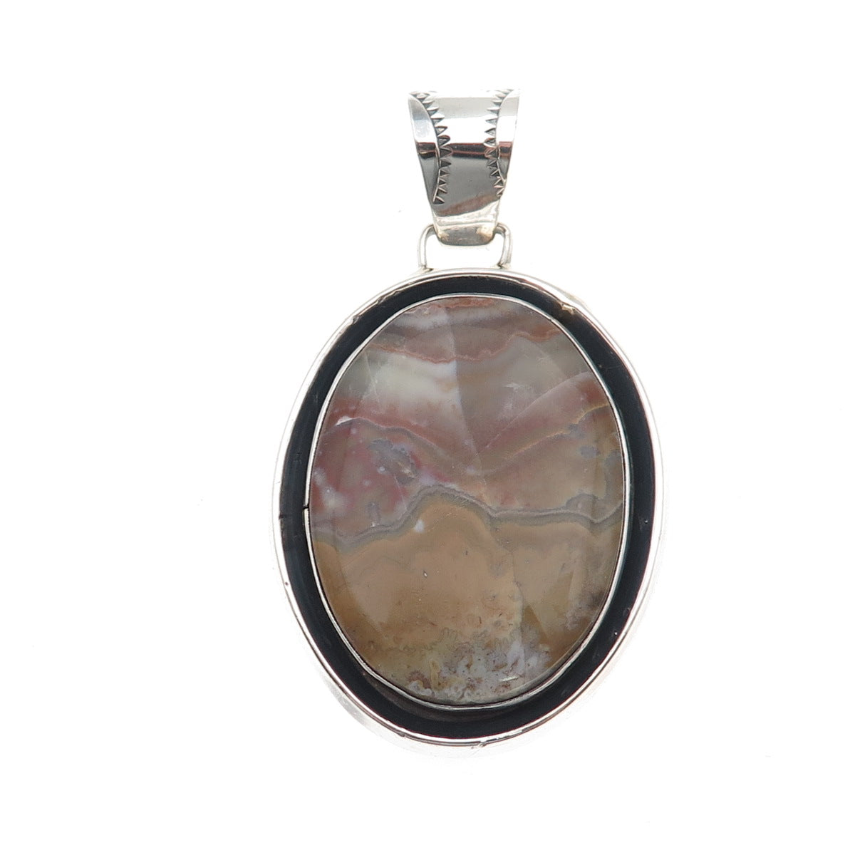 James Shay Navajo Old Pawn Sterling Silver Vintage Agate Large Tribal Pendant
