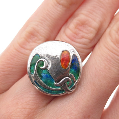 Liberty & Co. Cymric 925 Sterling Antique 1905 Birmingham Enamel Ring Size 6.25