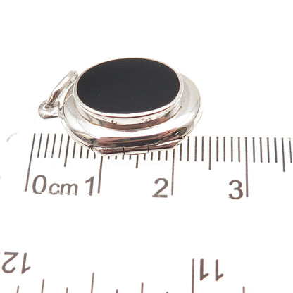 925 Sterling Silver Vintage Real Black Onyx Oxidized Locket Charm Pendant
