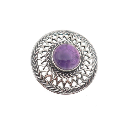 Kalevala Koru 916H Silver Vintage 1967 Finland Real Amethyst Oxidized Pin Brooch