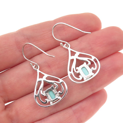 Felicia Design 925 Sterling Silver Real Tyrone Turquoise Dangle Earrings