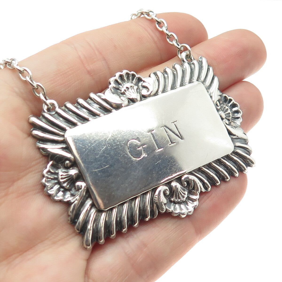 DAVID HOLLANDER & SON 925 Sterling Silver Vintage 1963 Birmingham Gin Bottle Tag
