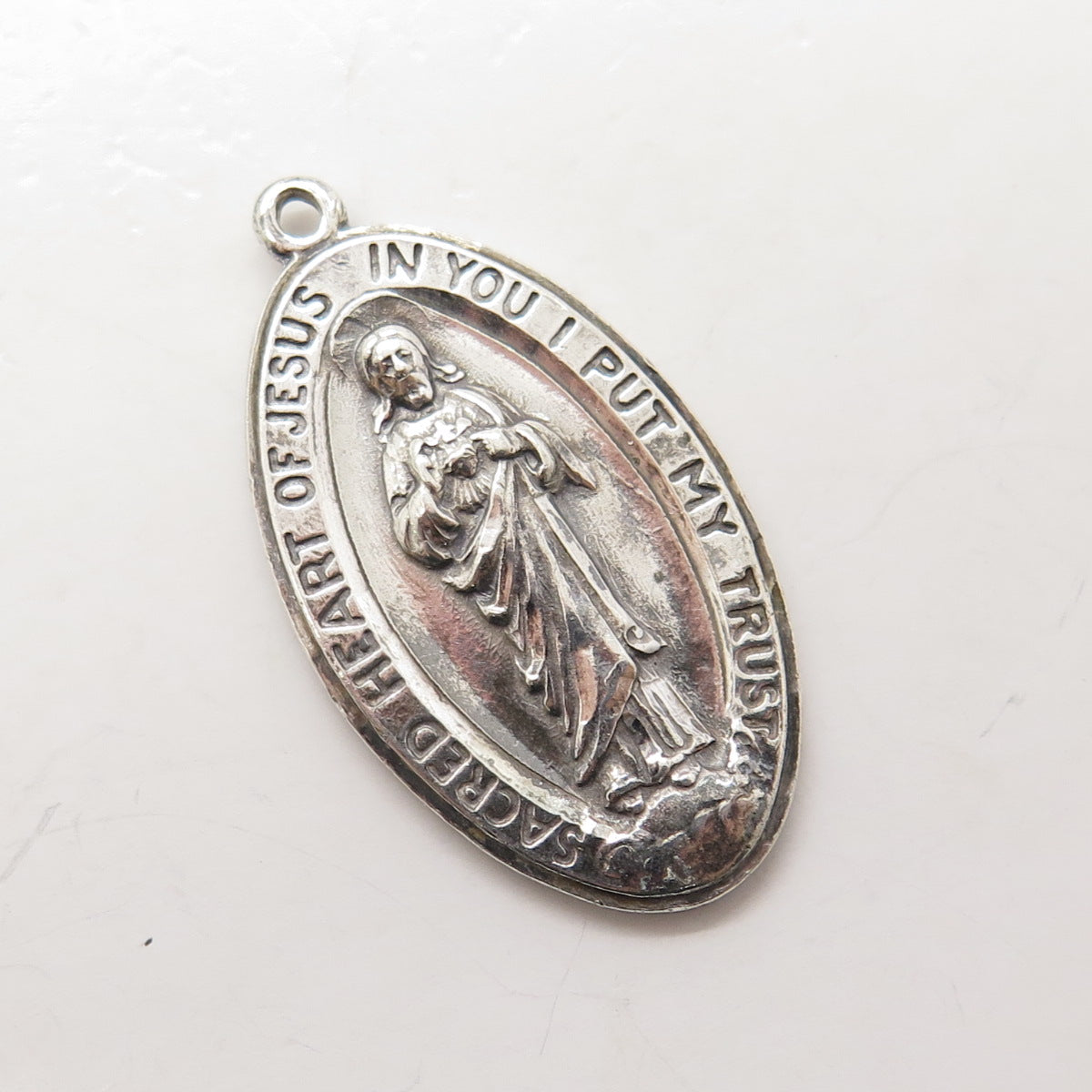 925 Sterling Silver Antique Art Deco Jesus Religious Theme Pendant