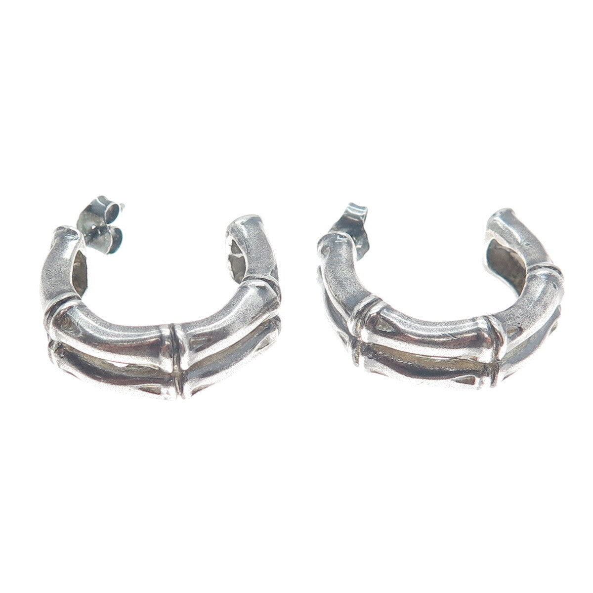 ECCLISSI 925 Sterling Silver Vintage Bamboo Hoop Oxidized Earrings