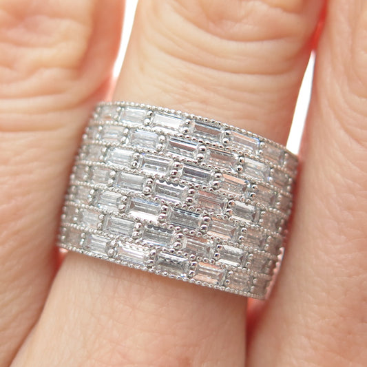 DSMK 925 Sterling Silver Baguette-Cut C Z Wide Band Ring Size 6.75