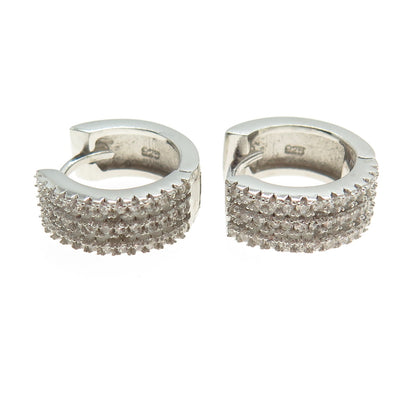 925 Sterling Silver Round-Cut C Z 3-Row Hoop Earrings