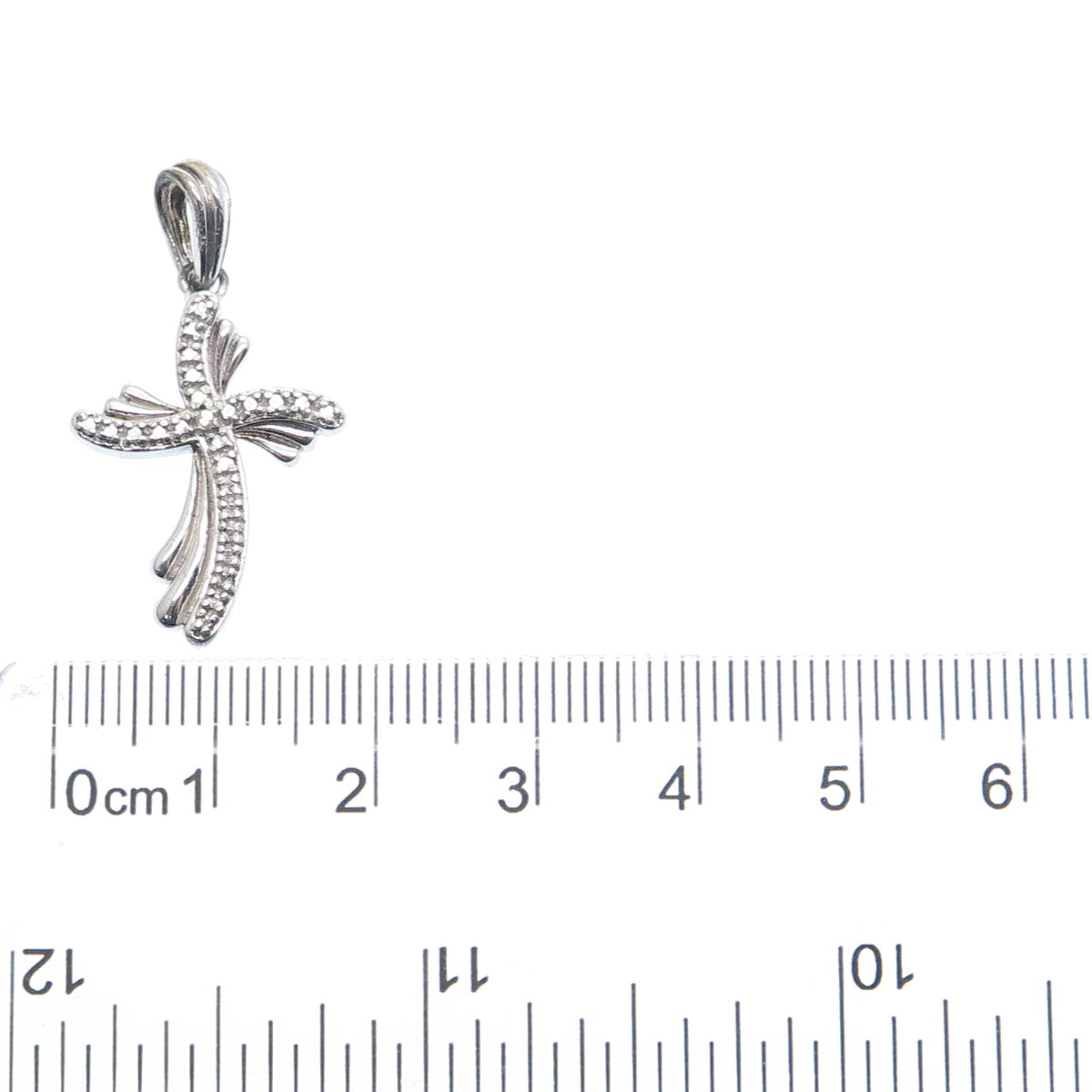 925 Sterling Silver Real Diamond Accent Wavy Cross Charm Pendant