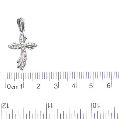 925 Sterling Silver Real Diamond Accent Wavy Cross Charm Pendant