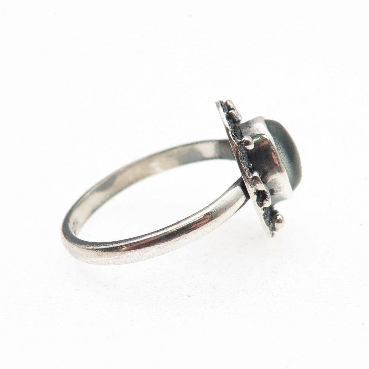 925 Sterling Silver Vintage Real Cat's Eye Modernist Oxidized Ring Size 8