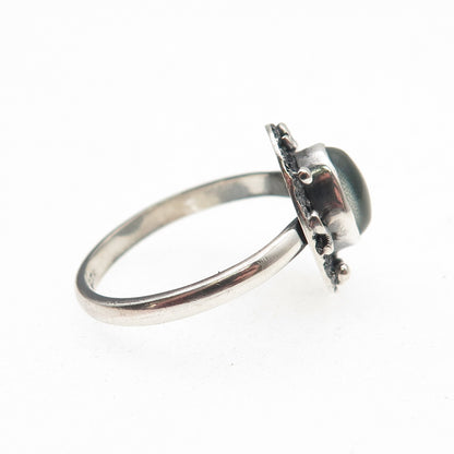 925 Sterling Silver Vintage Real Cat's Eye Modernist Oxidized Ring Size 8