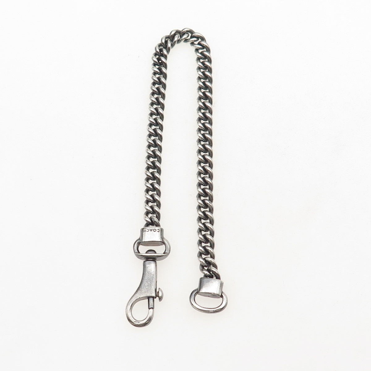 COACH 925 Sterling Silver Vintage Cuban Link Oxidized Key Chain 7.5"