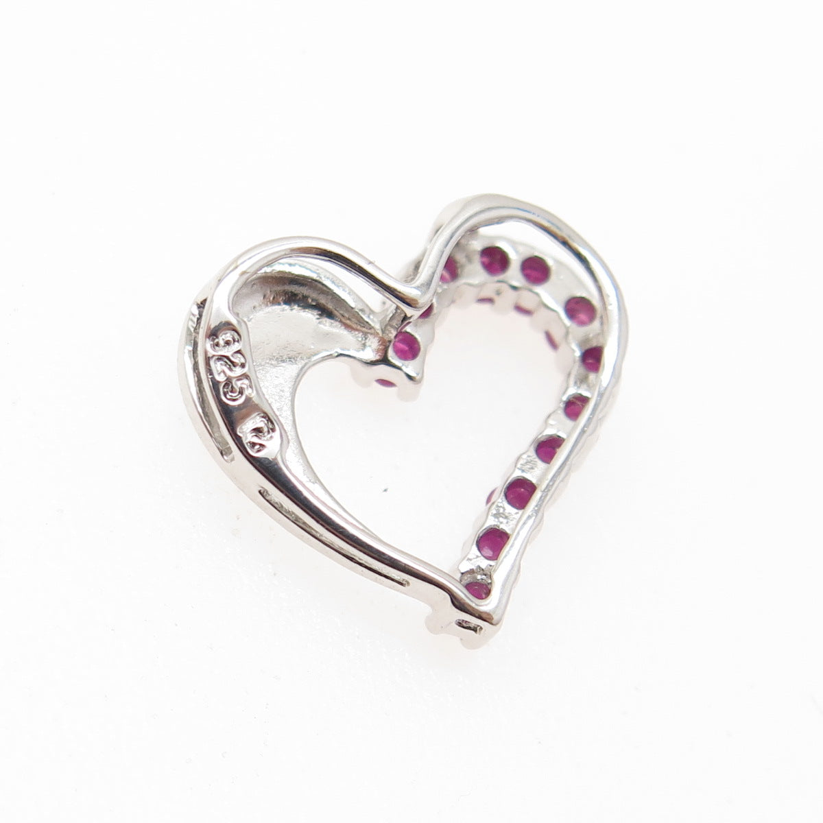 ROSS SIMONS 925 Sterling Silver Real Ruby Gemstone Open Heart Slide Pendant