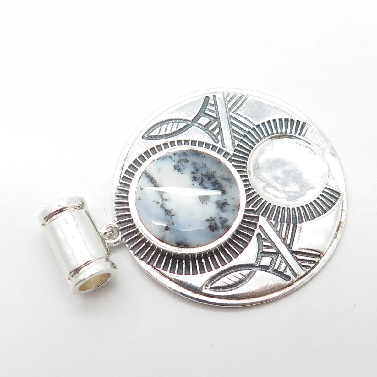 925 Sterling Silver Vintage Real Agate Gemstone Ethnic Slide Pendant