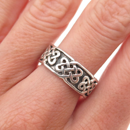 Peter Stone 925 Sterling Silver Vintage Celtic Knot Oxidized Band Ring Size 7.75
