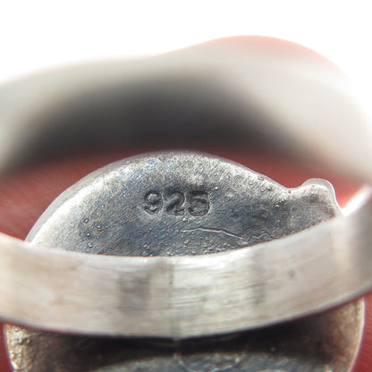 925 Sterling Silver Vintage Real Hematite Modernist Spiral Oxidized Ring Size 7