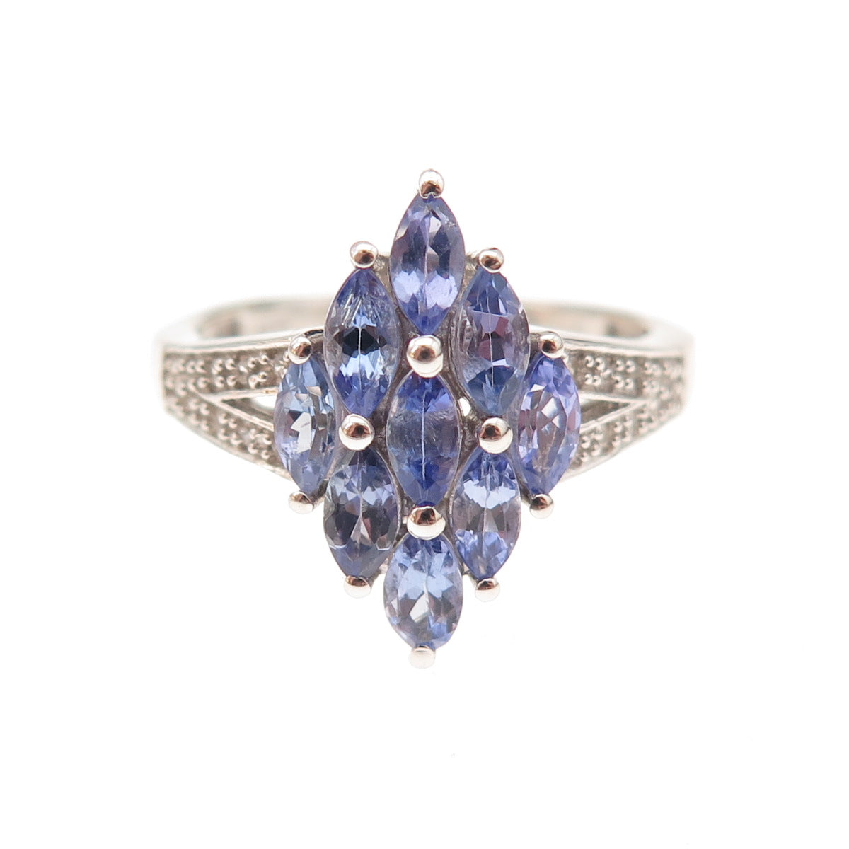 Chuck Clemency 925 Sterling Silver Real Tanzanite & White Topaz Ring Size 8