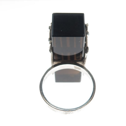 800 Silver Vintage Real Smoky Quartz Fence Statement Ring Size 5.5