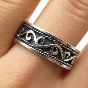 925 Sterling Silver Vintage Swirl Oxidized Band Ring Size 11