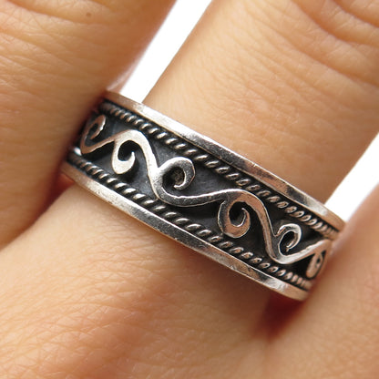 925 Sterling Silver Vintage Swirl Oxidized Band Ring Size 11