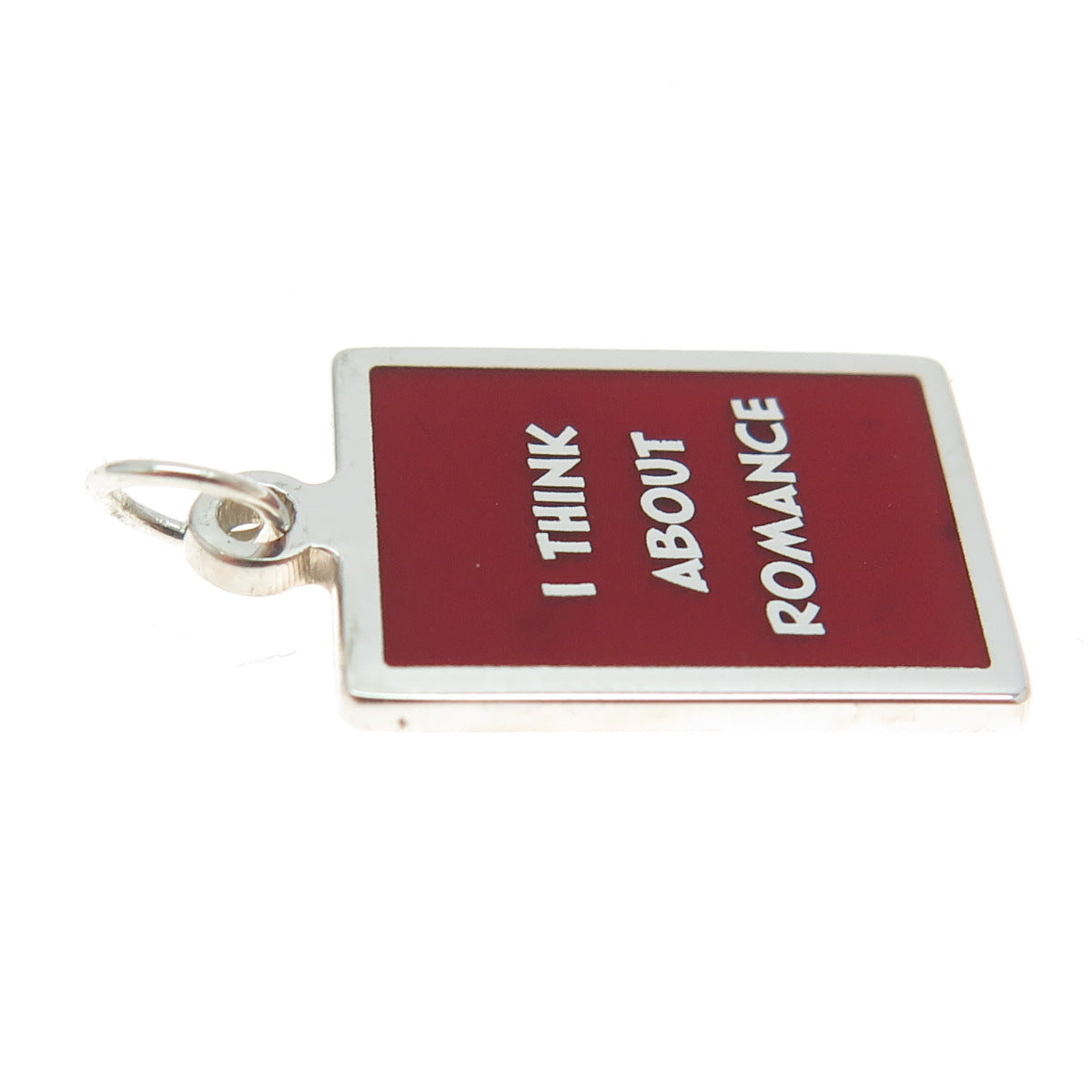 925 Sterling Silver Red Enamel "I Think About Romance" Minimalist Charm Pendant